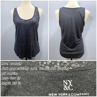New York & Company Sleeveless Top | dark gray sequined tank top | medium to large, free size