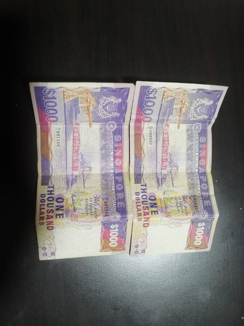 Old notes (Category: Currency) located in Singapore. Submitted by oneway9050 (Listing ID 1197248347, Image 2). Description: 2 old $1000 notes to bless!.
