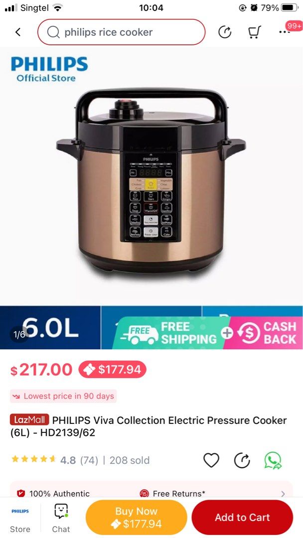 Philips Viva Collection Electric Pressure Cooker (6L) HD2139/62, TV