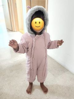 MOVING SALE Pink Winter Coat Romper - John Lewis brand - thick fleece winter snowsuit onesie romper for 9m to 12m toddler