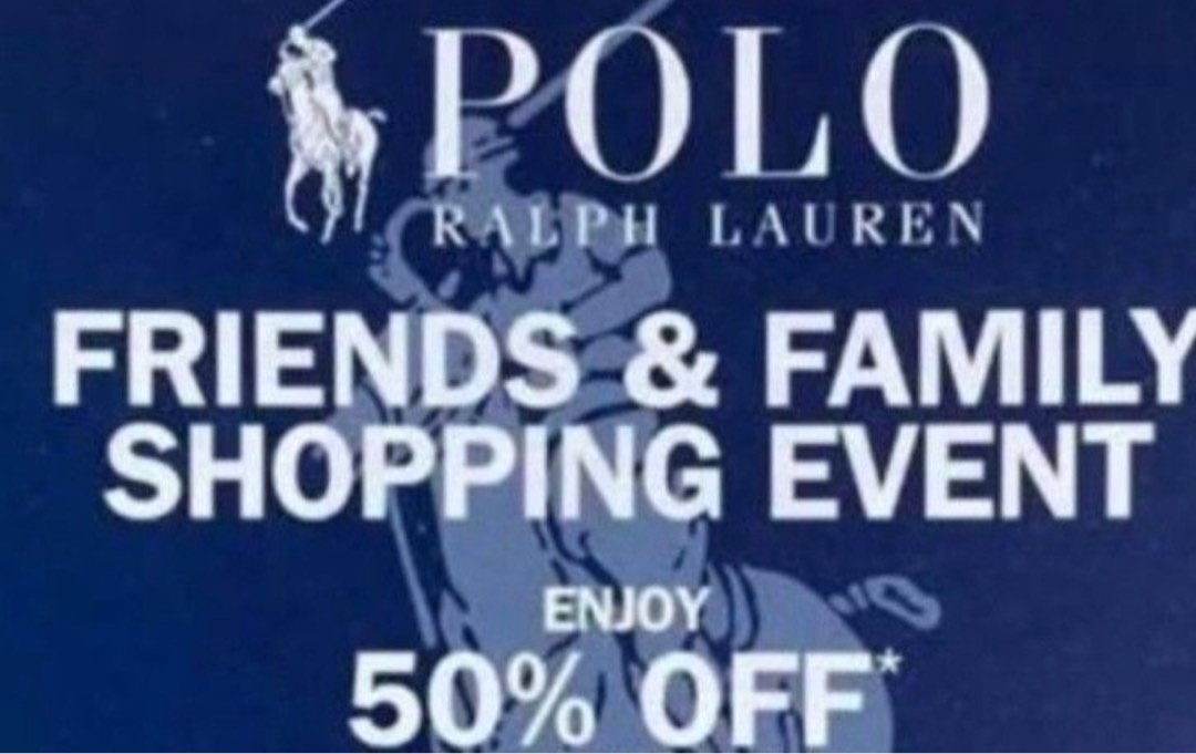 帶1次/代購Polo Ralph Lauren friends and family 50%off 半價, 門票＆禮券, 商店或商場現金券-  Carousell
