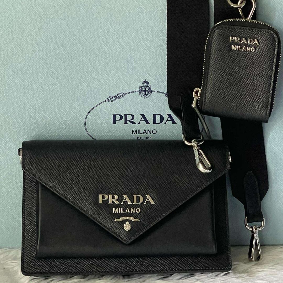 Prada Saffiano Leather Mini Envelope Bag in Black