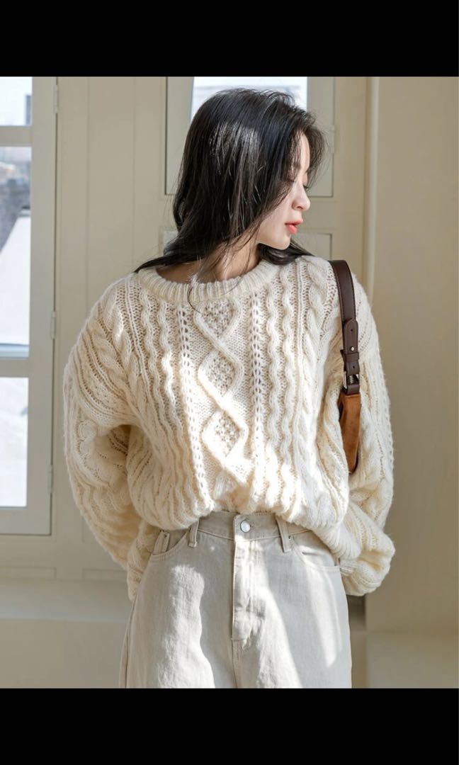 rory gilmore shein beige cream cable knit sweater, Women's Fashion, Tops,  Other Tops on Carousell