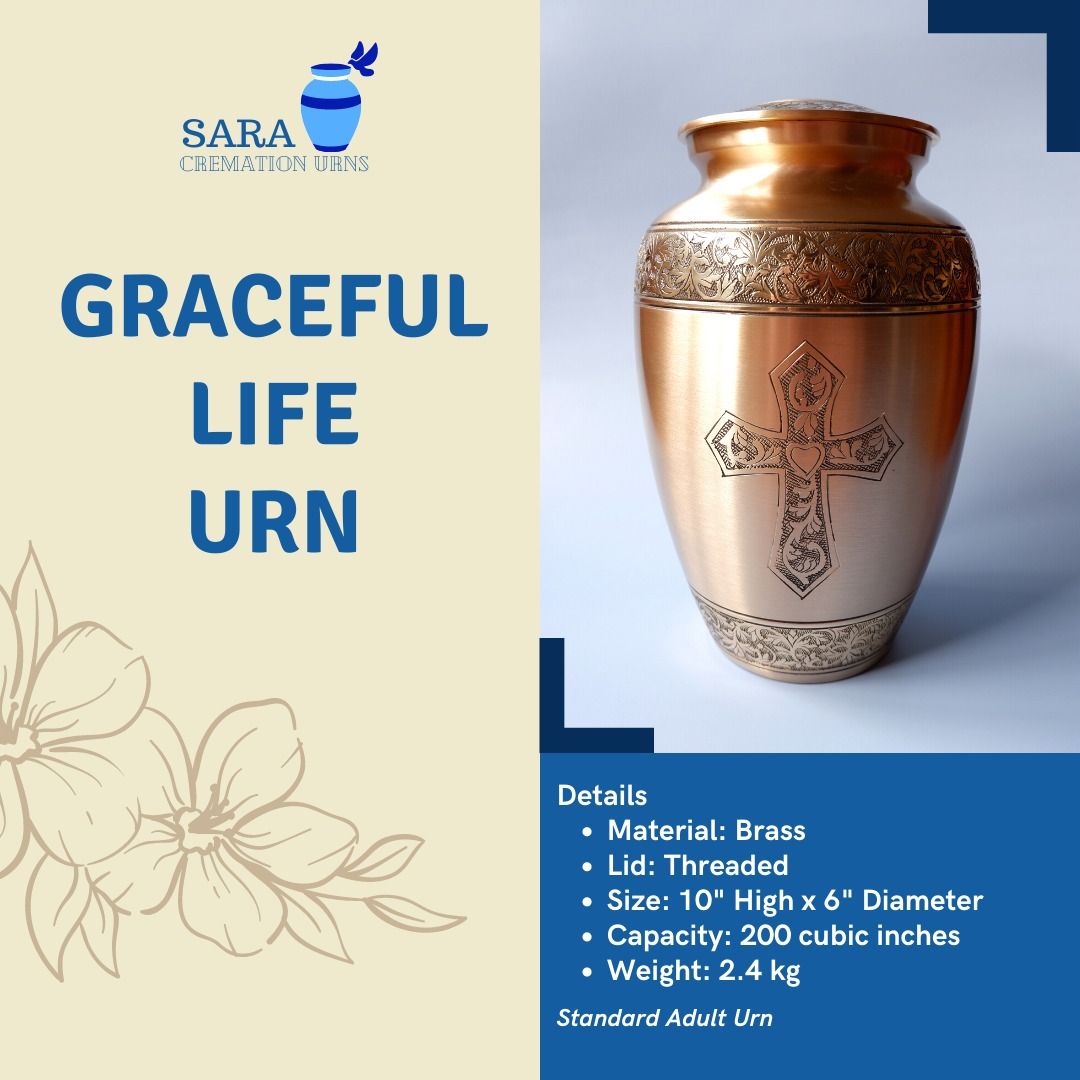 [saraurnsph] Graceful Life Brass Metal Urn Cremation Urn Jar Cross
