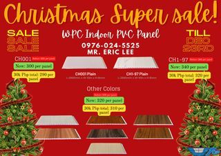 SUPPLIER CHRISTMAS SUPER SALE IMAGE WITH PRICE! INDOOR and OUTDOOR WPC, Indoor PVC, Indoor WPC Column and Baffle.