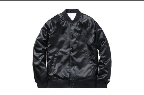 Supreme Champion Black Varsity Satin Jacket Men s Fashion Coats
