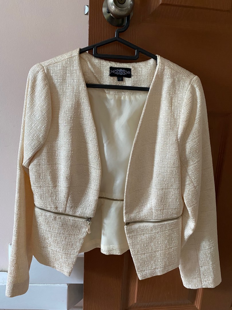 TCL 2way Cream Tweed Jacket, Women's Fashion, Coats, Jackets and Outerwear on Carousell