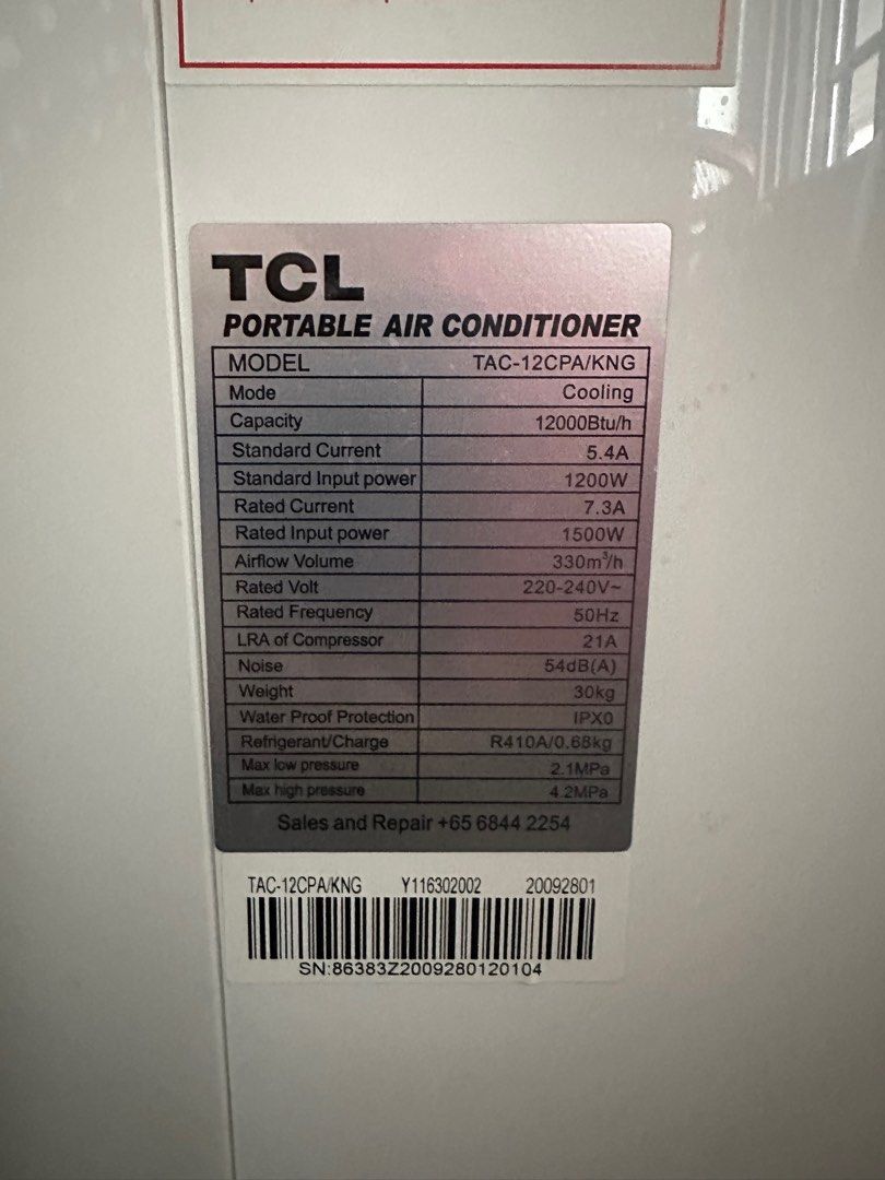 TCL Portable Air Conditioner TAC12CPA/KNG (12,000BTU), TV & Home