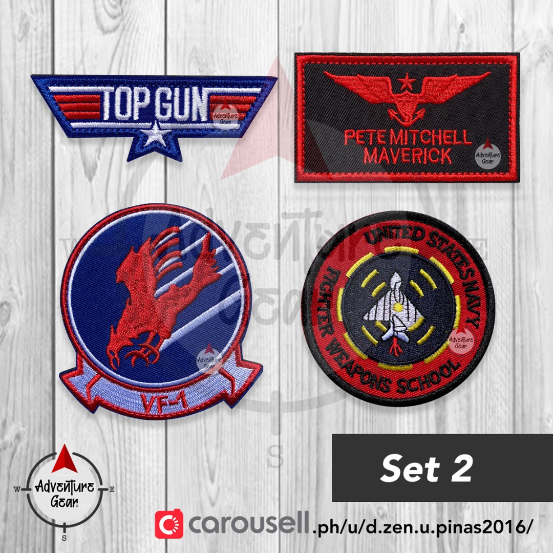 Top Gun Embroidered Patches - - - Set 2, Sports Equipment, Hiking & Camping  on Carousell