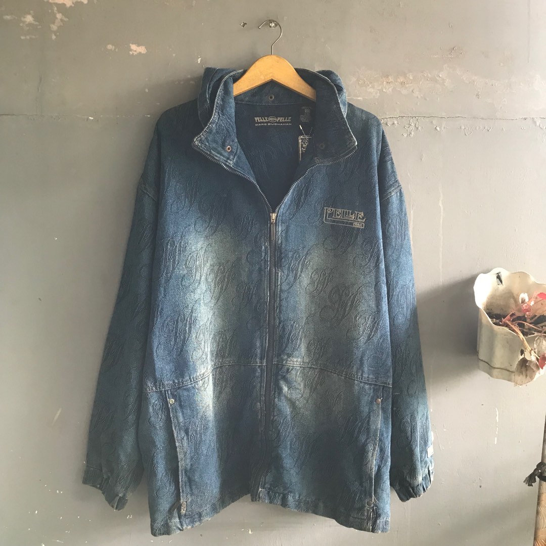 Vtg 90 s Pelle Pelle by Marc Buchanan Denim Jacket Fesyen Pria