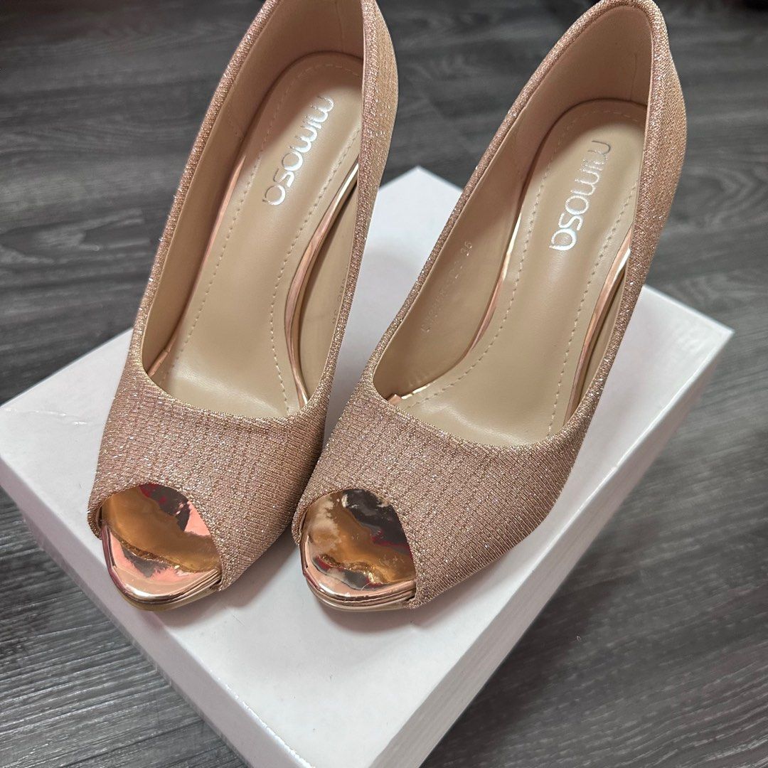 Gold peep toe high heels best sale