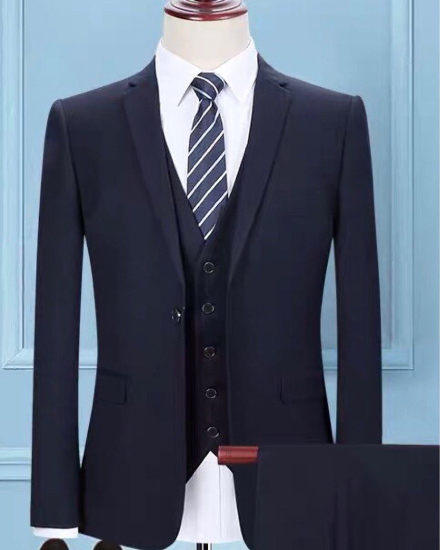 Wedding Suit Men Suit Navy Blue 7 Pieces , Men'S Fashion, Tops & Sets,  Formal Shirts On Carousell