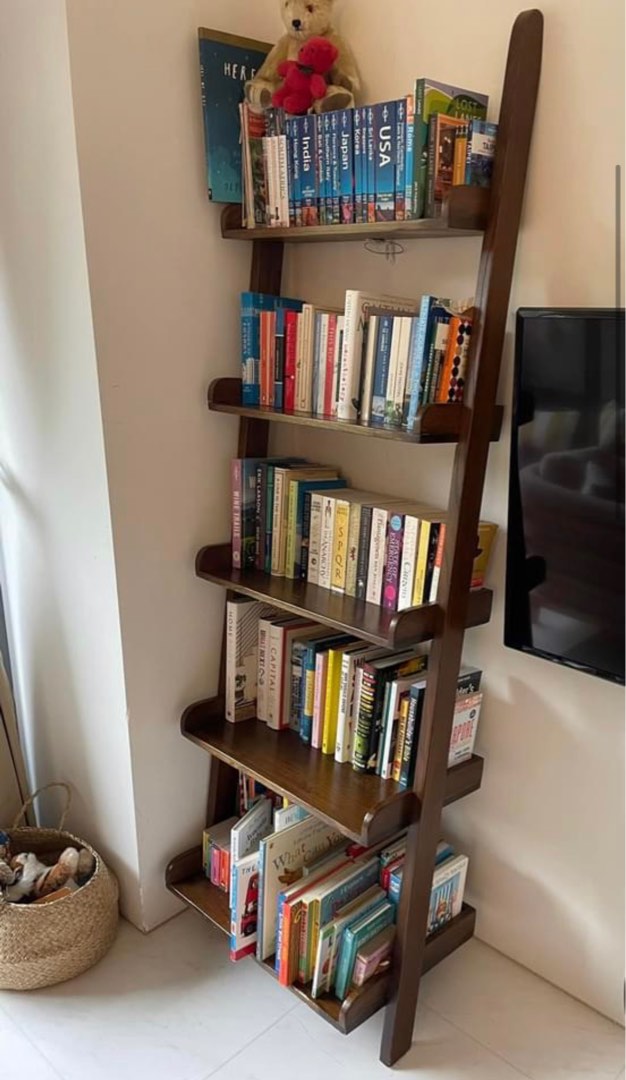 Wooden ladder style bookshelf, Furniture & Home Living, Furniture