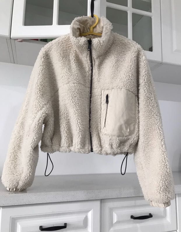 Oversized Teddy Cropped Puffer Jacket / Cream