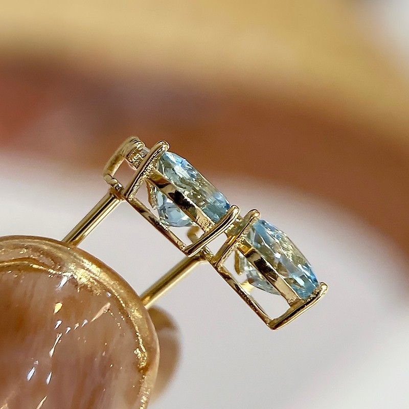 Gold and aquamarine earrings on sale