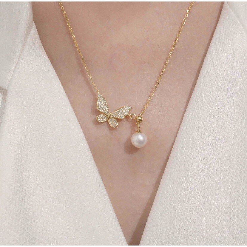 Necklace Butterfly Pearl Necklace Fashion Short Light Luxury Necklace  Summer High-end Collarbone Chain, Gift for Mother and Wife Necklaces