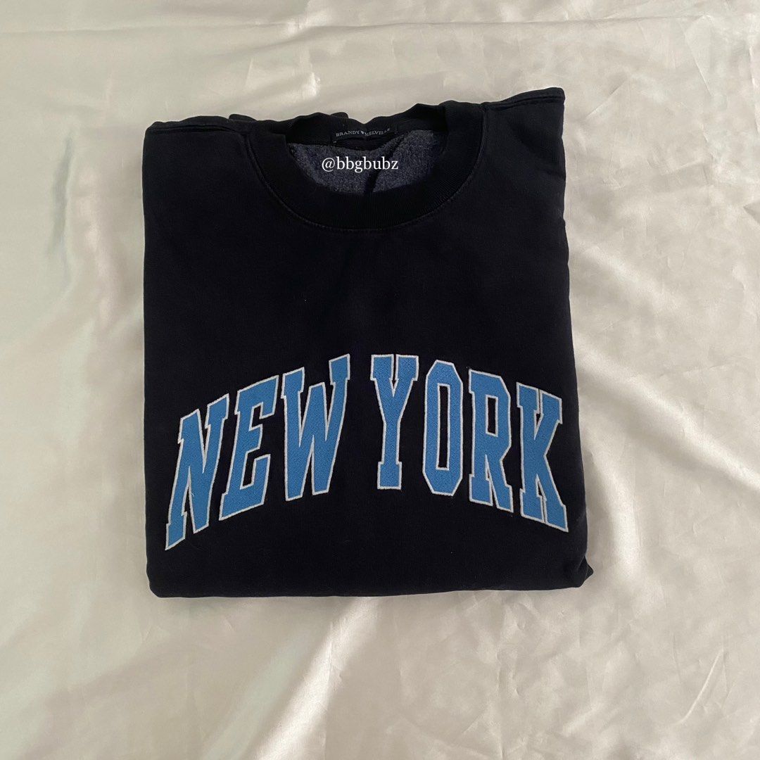 brandy melville new york sweatshirt pullover sweater navy blue oversized