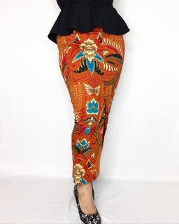 Burned orange floral batik skirt stretchy