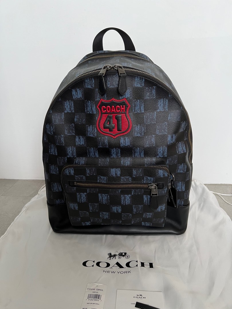 Coach West Blue Checkered Backpack