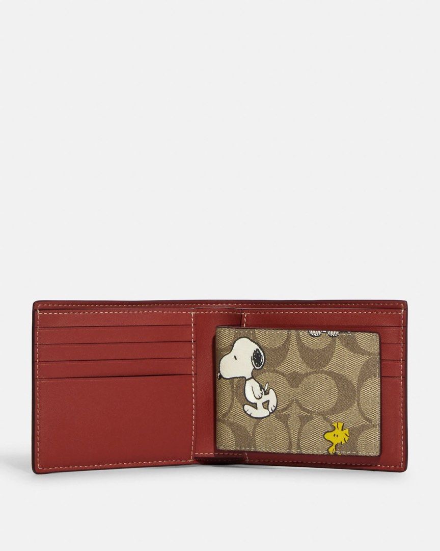 Coach X Peanuts 3 In 1 Wallet In Signature Canvas With Snoopy Woodstock