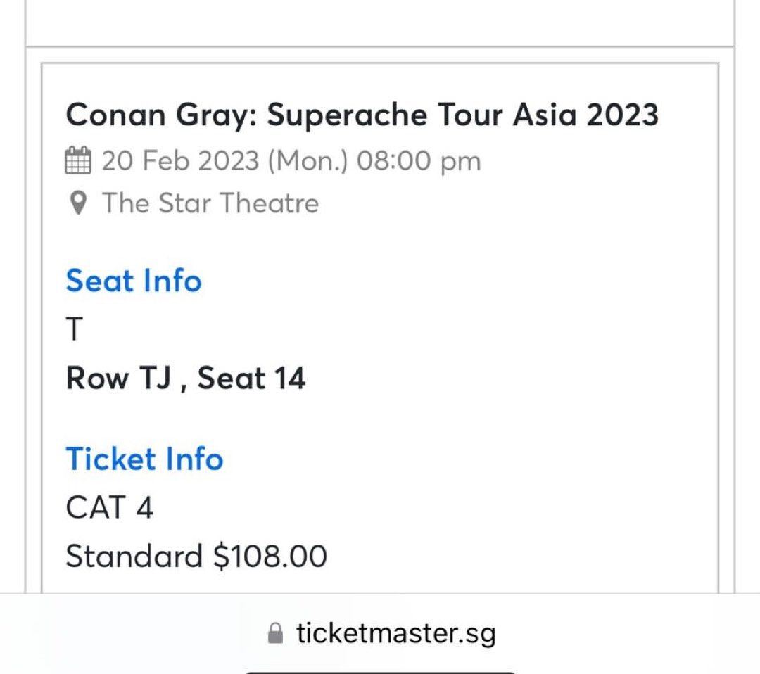conan gray superache tour cat 4 ticket (x1), Tickets & Vouchers, Event ...