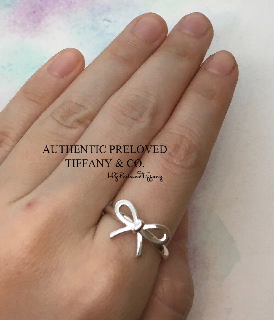 Excellent Authentic Tiffany Co. Bow Ribbon Silver Ring 5.75
