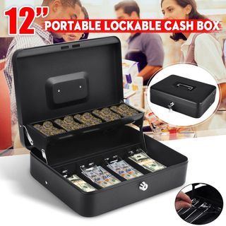 Metal Cash Box with Key Lock (Portable) [Dual Tier] , cash drawer / Safe Box , money box , cash register , POS box , cashier box Delivery [READY STOCK] Cash Box (cutomised to fit SG Currency) cash drawer , money box , cash register , POS box , cashier box