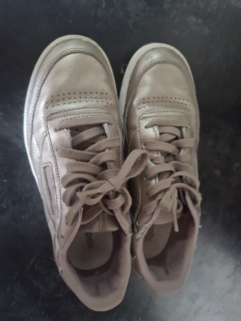 Gently worn gold reebok walking shoes