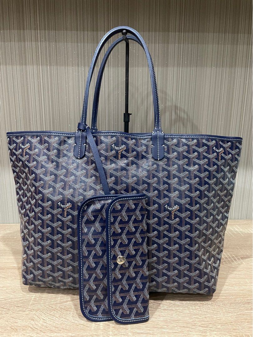 Goyard Navy Blue Goyardine Coated Canvas and Leather Mini Anjou Tote Goyard