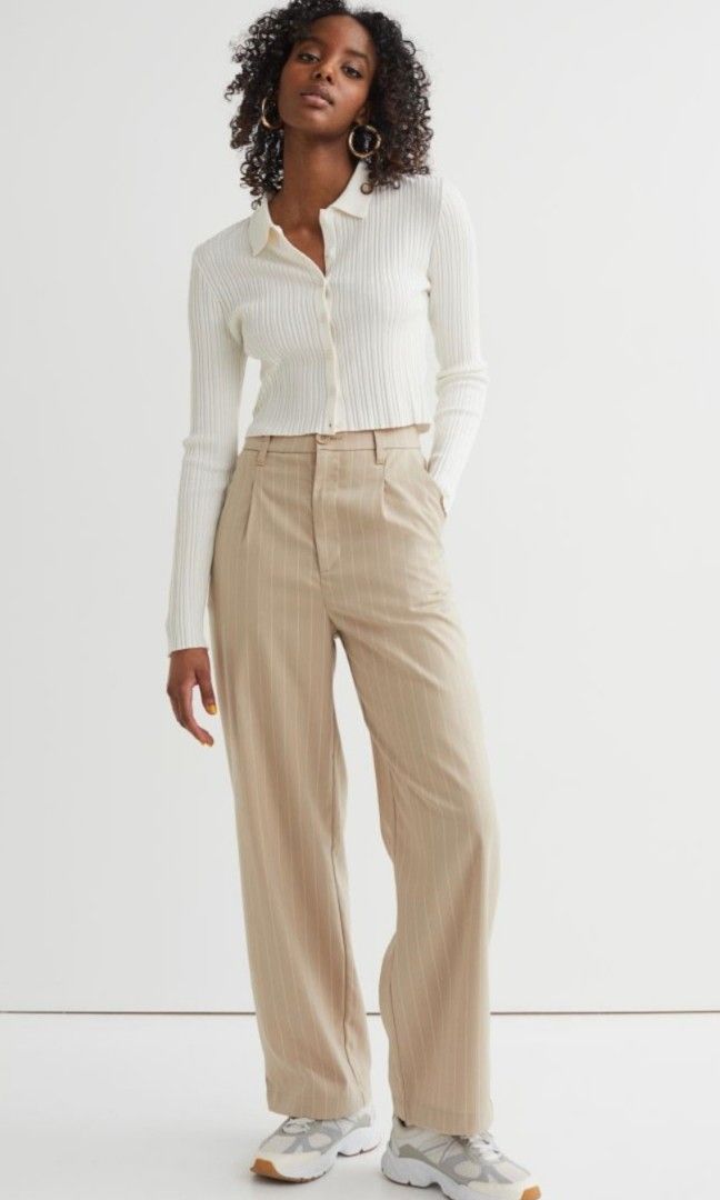 High waisted wide top leg pants h&m