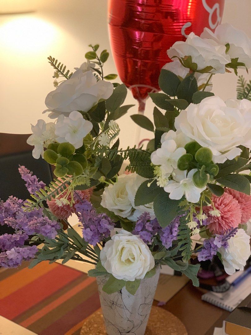 Ikea flowers with vase, Furniture & Home Living, Home Decor, Artificial Plants & Flowers on