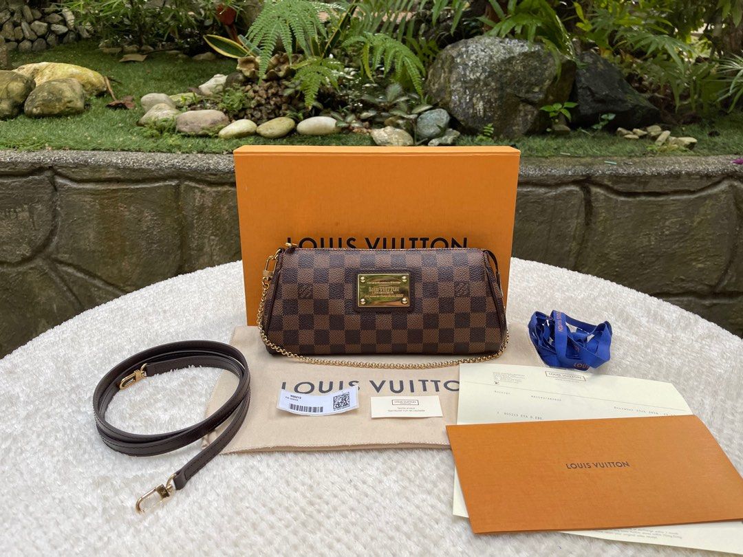 Authentic Louis Vuitton Damier Ebene Two Way Eva Clutch, Luxury, Bags &  Wallets on Carousell