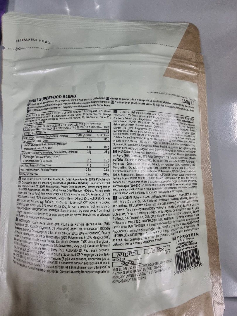 Myprotein fruit superfood blend 150g, Health & Nutrition, Health