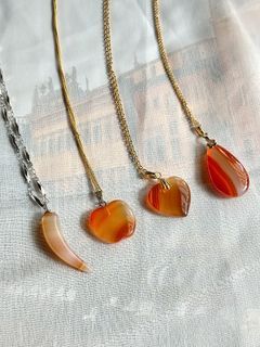 Natural Carnelian large pendants in apple, heart, horn and teardrop shapes.