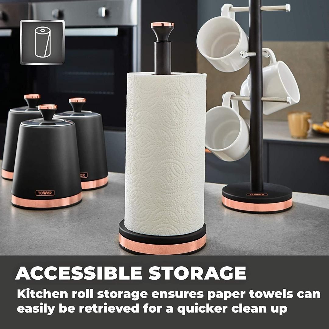 New Arrival! Tower T826133BLK Cavaletto Towel Pole Kitchen Roll Holder