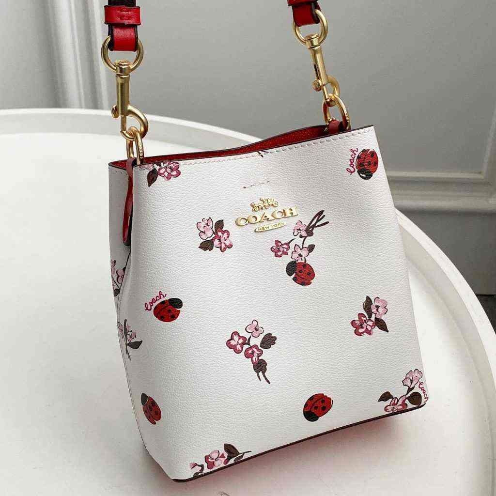 New Coach Original Mini Town Bucket Bag With Ladybug Floral Print Crossbody Sling Bag For Women Come With Complete Set Suitable for Gift