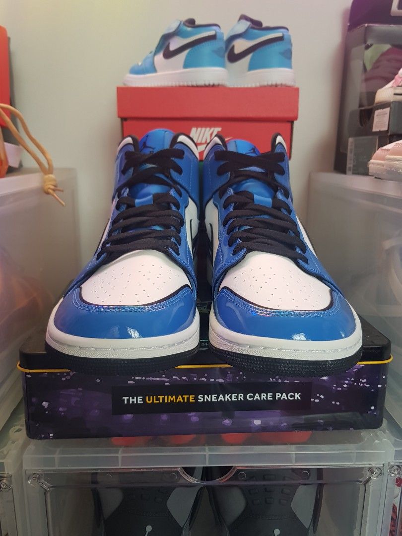 jordan 1 mid signal blue on feet