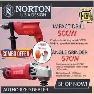 Norton Angle Grinder 570W NG-9500 and Impact Drill 500W NID10+FREE GLOVES! •Tools On The Box Ph•