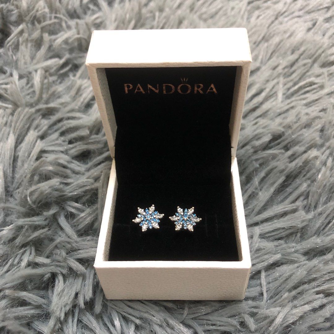 Pandora Silver Blue Snowflake Stud Earrings S925 Women s Fashion