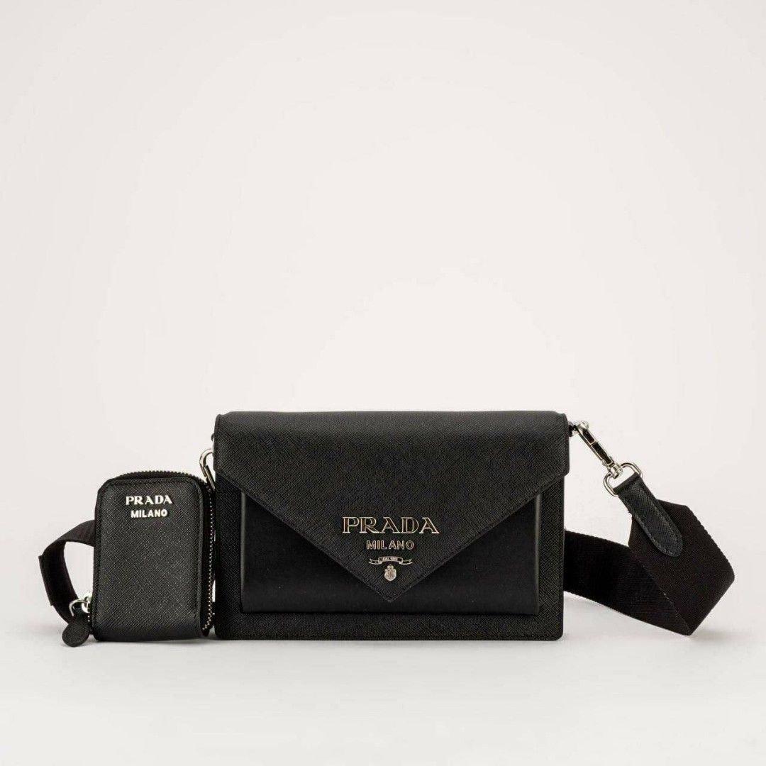 Prada Saffiano Leather Mini Envelope Bag in Black