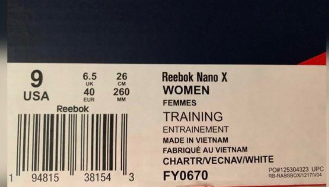 Reebok crossfit size discount chart