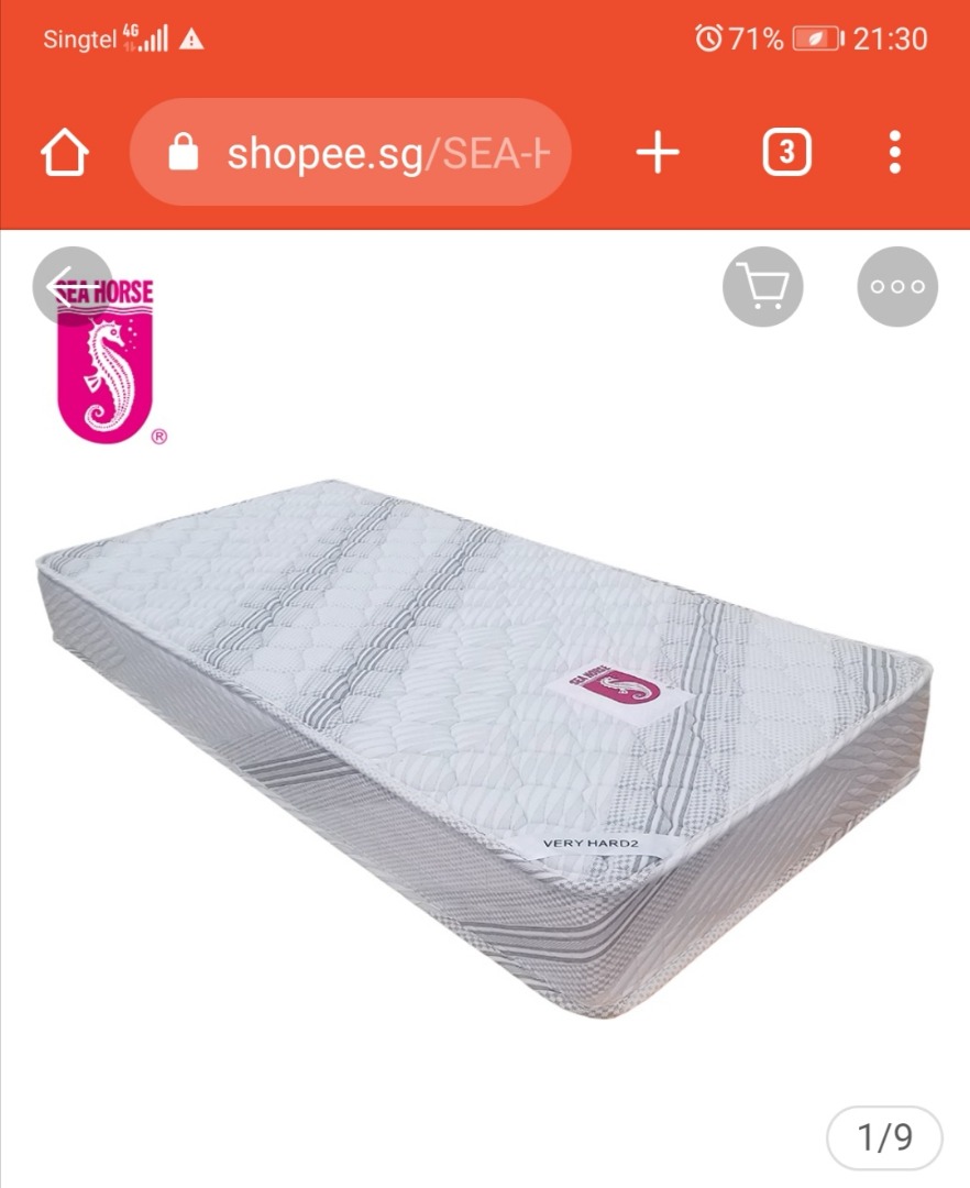 Seahorse brand mattress. Very hard. Super single, Furniture & Home