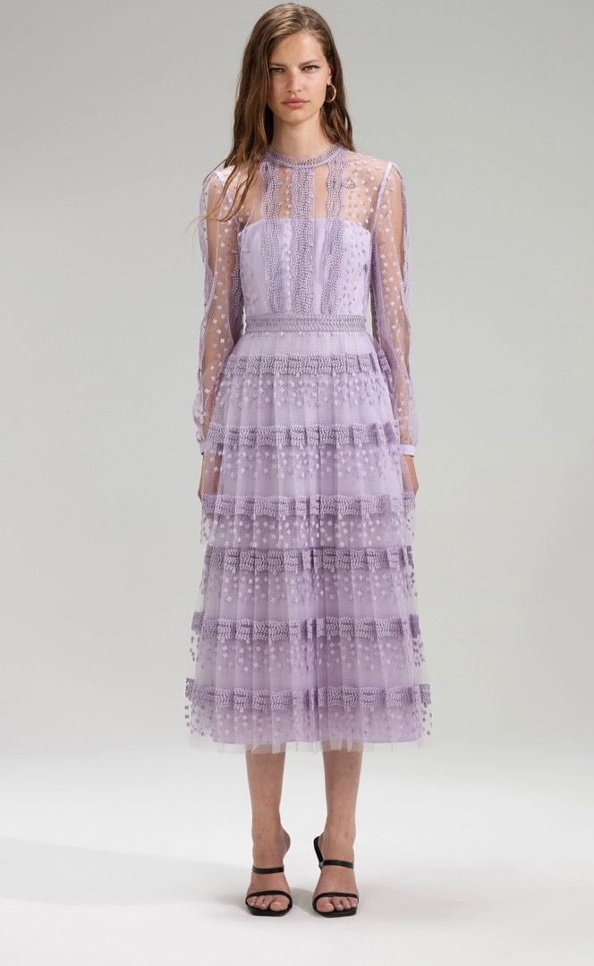 国内発送/送料関税込【Self-portrait】LILAC LACE MIDI DRESS Lilac Lace Button Front Midi Dress – self-portrait-US