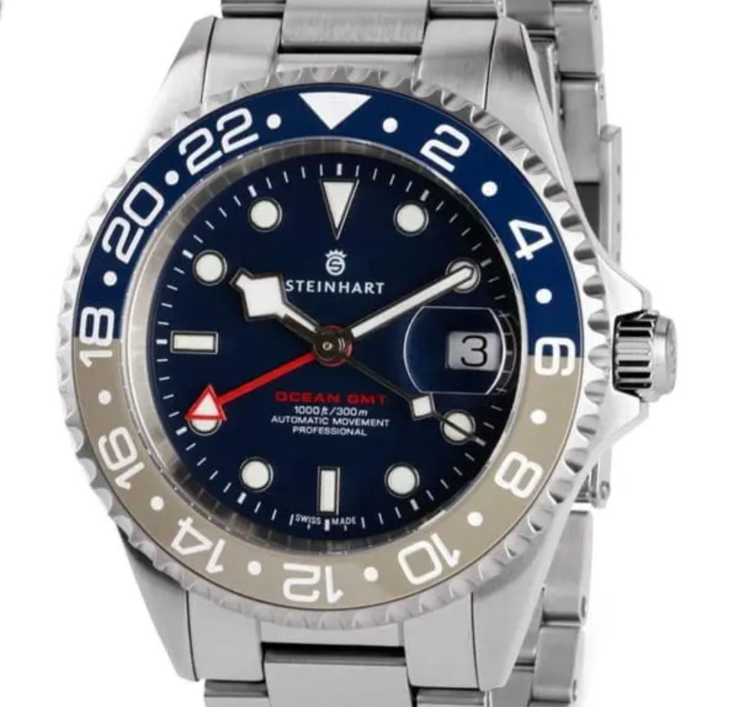 停產絕版］steinhart Ocean One GMT Blue/Grey 42mm, 男裝, 手錶及配件