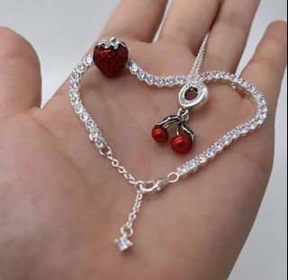💚SUPER SALE PANDORA SPARKLING TENNIS BRACELET with STRAWBERRY CHARM -2800// NECKLACE chain with CHERRY CHARMS -1700