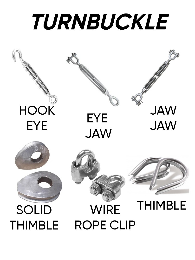 TURNBUCKLES, EYE JAW, JAW JAW, EYE JAW, THIMBLE, SOLID THIMBLE, WIRE ...
