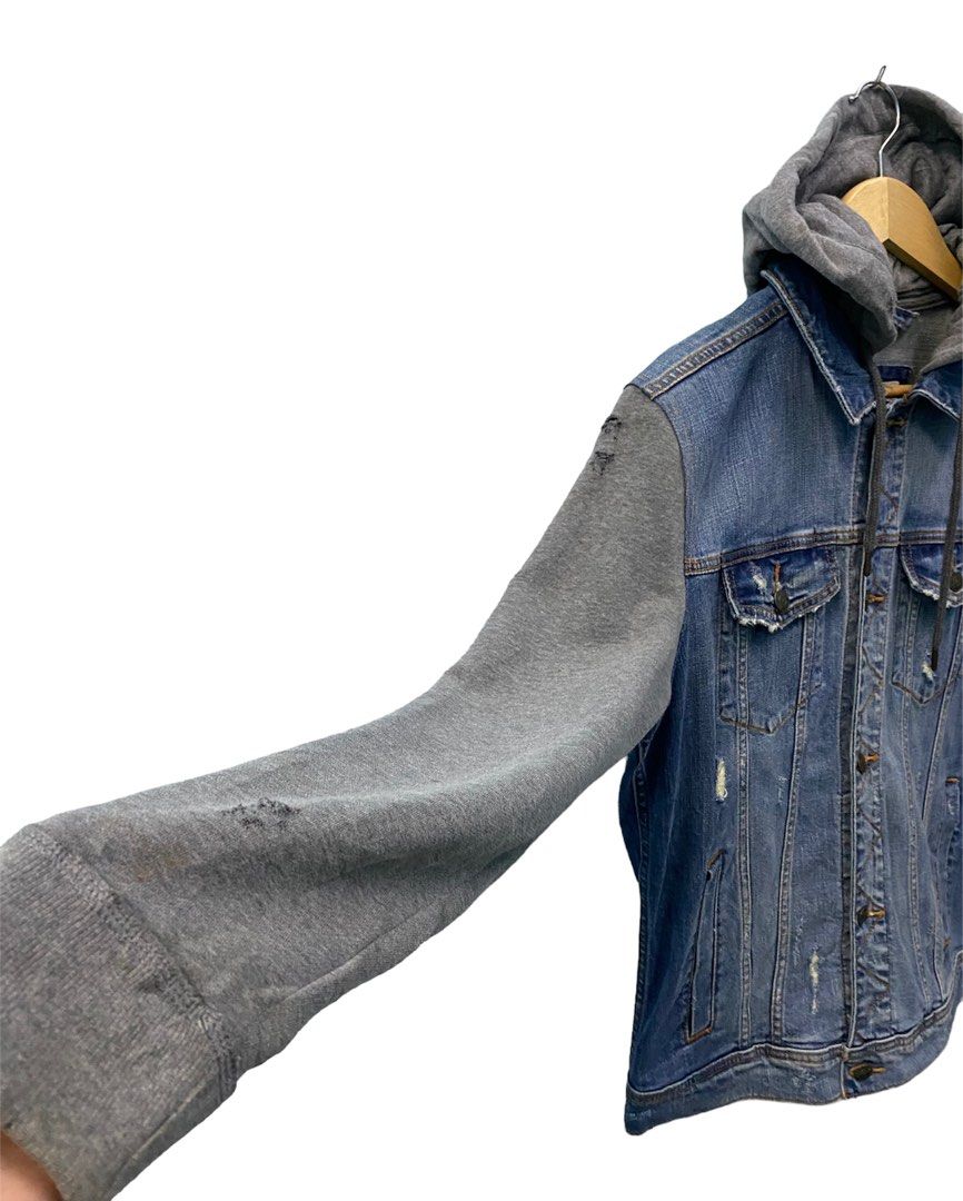 Men's Casual Ripped Distressed Fleece Hoodie Jean Denim Jacket S ~ 5XL  DK155EY | eBay