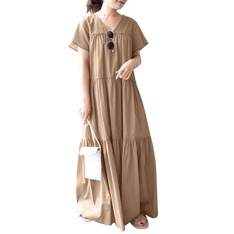 Women Korean Fashion Casual Loose Cotton Maxi Dress, Women's Fashion,  Dresses & Sets, Dresses on Carousell