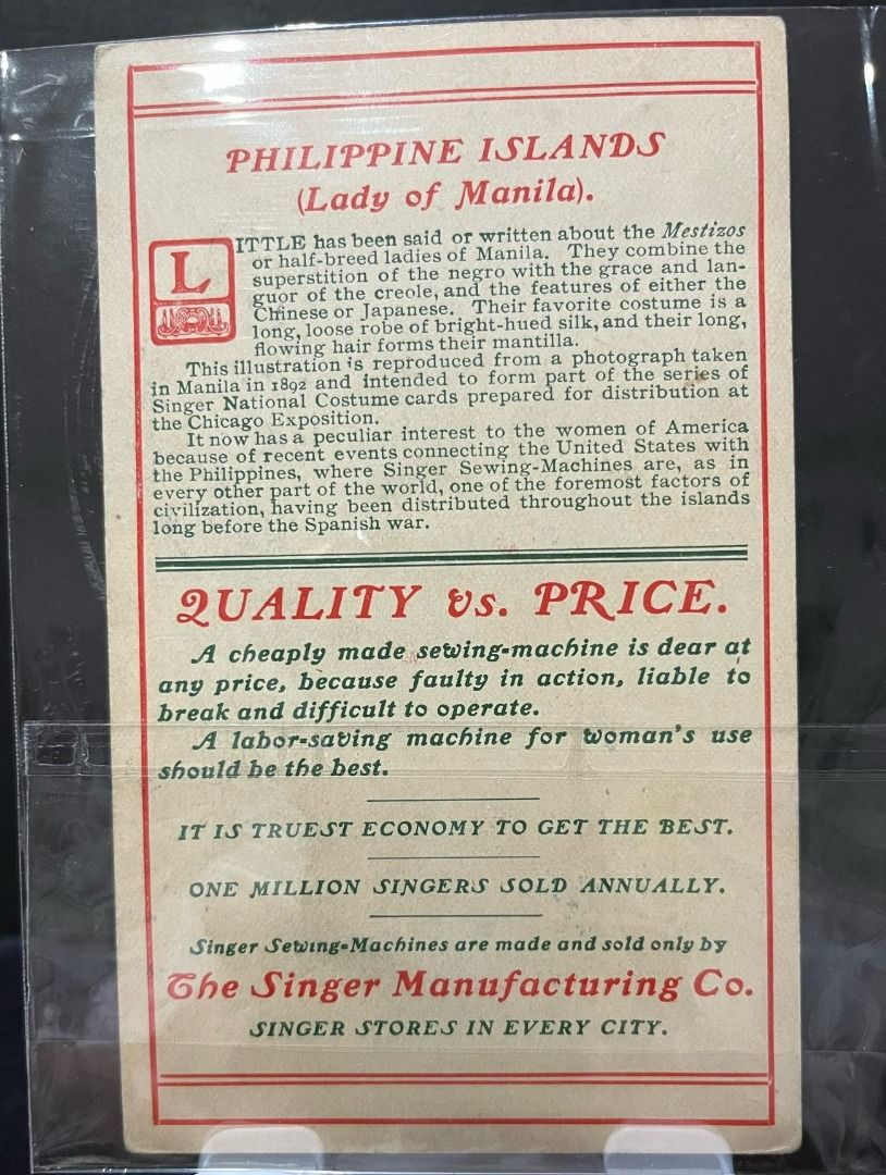 1896 Singer Advertising Card w/ November Calendar Hobbies Toys