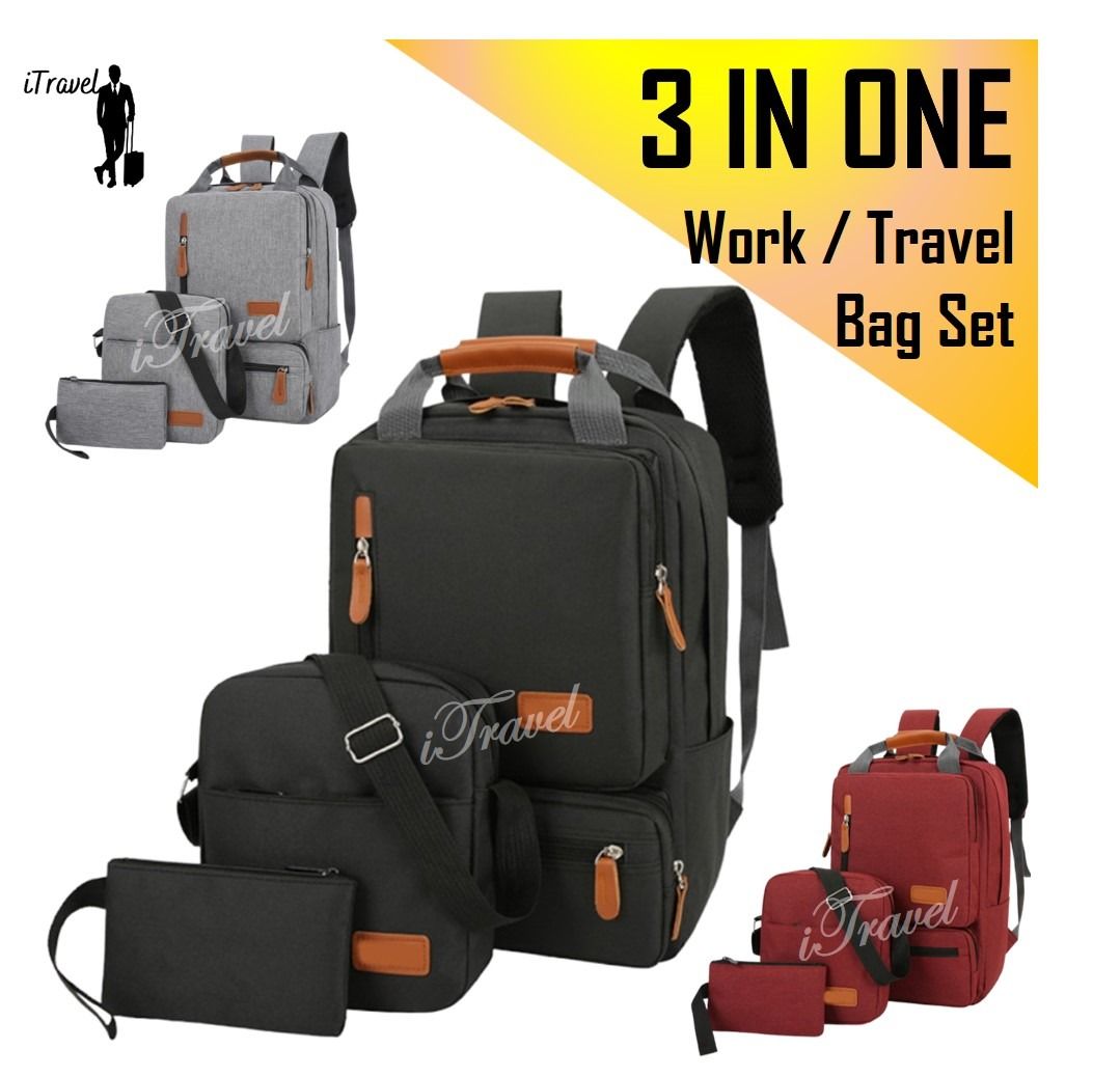 3 In 1 Travel Backpack Bag With Sling Daypack Hand Pouch For